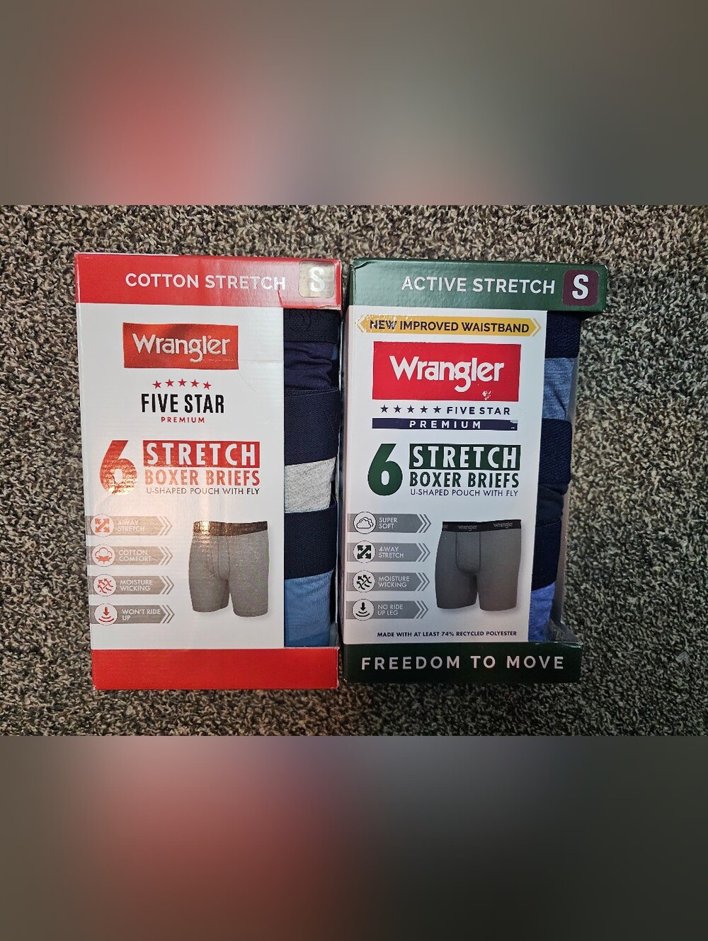 2 Packs Wrangler Five Star Premium Stretch Boxer Briefs sz Small